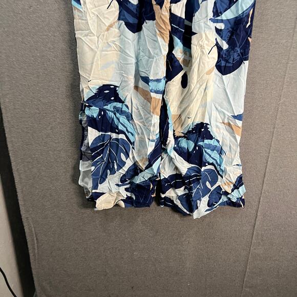 Peace Love World Petite Wide-Les Woven Pants Blue Palm, Petite Medium - Picture 4 of 9